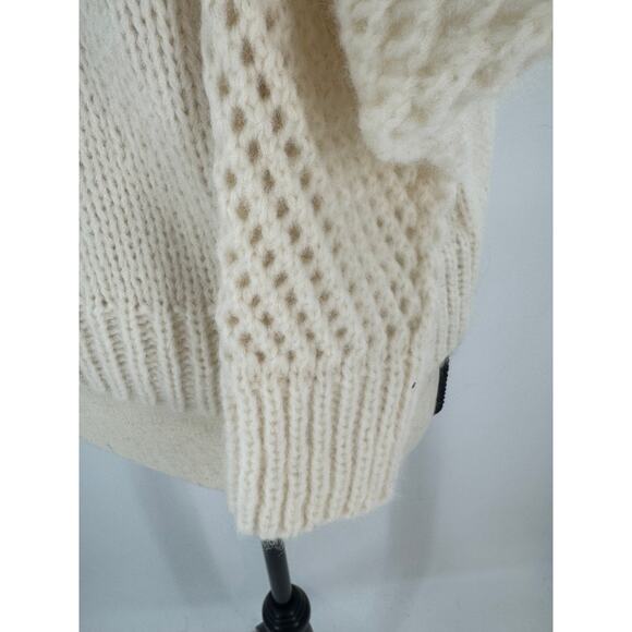 LoveShackFancy Ivory Cream Alpaca Sweater Small Knit Pullover Puff Sleeve - Picture 5 of 11